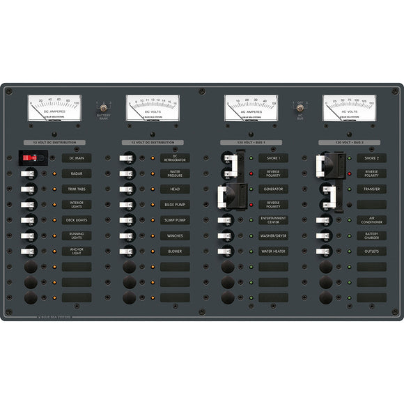 Blue Sea 8086 CA 3 fuentes +12 posiciones/CC principal +19 posiciones Panel disyuntor de palanca - Interruptores blancos [8086]
