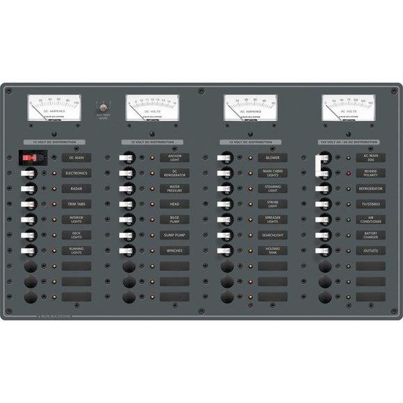 Blue Sea 8095 Panel principal de CA +8 posiciones / Principal de CC +29 posiciones Panel de disyuntores de palanca (interruptores blancos) [8095]