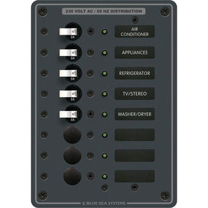 Blue Sea 8159 AC 8 posiciones 230v (europeo) Panel de interruptores (interruptores blancos) [8159]