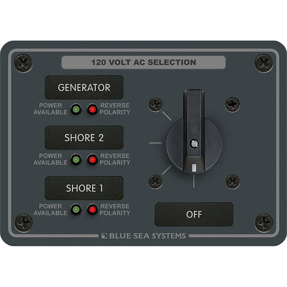 Panel de interruptores giratorios de CA Blue Sea 8366, 30 amperios, 3 posiciones + APAGADO, 2 polos [8366]