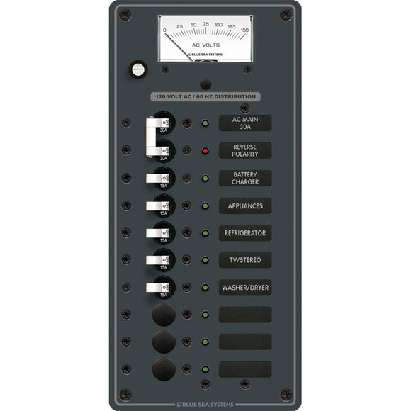 Blue Sea 8488 Panel de interruptores - CA principal + 8 posiciones - Blanco [8488]