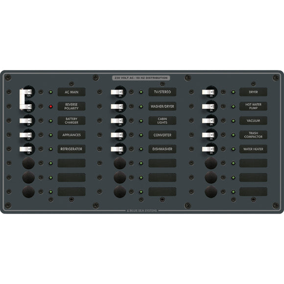 Blue Sea 8565 Panel de interruptores - CA principal + 22 posiciones (europeo) - Blanco [8565]