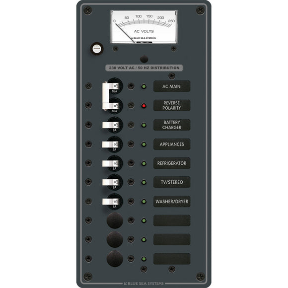 Blue Sea 8588 Panel de interruptores - CA principal + 8 posiciones (europeo) - Blanco [8588]