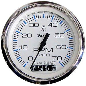 Tacómetro Faria Chesapeake White SS 4" con indicador Systemcheck - 7000 RPM (Gas) (Fuera de borda Johnson/Evinrude) [33850]