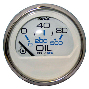Medidor de presión de aceite Faria Chesapeake White SS 2" (80 PSI) [13802]
