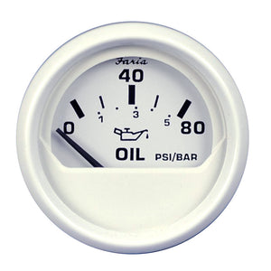 Medidor de presión de aceite Faria Dress White de 2" (80 PSI) [13102]