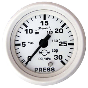 Medidor de presión de agua Faria Dress White de 2" (30 PSI) [13108]