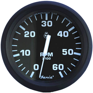 Tacómetro Faria Euro Black de 4" - 6000 RPM (gasolina - interior y E/S) [32804]