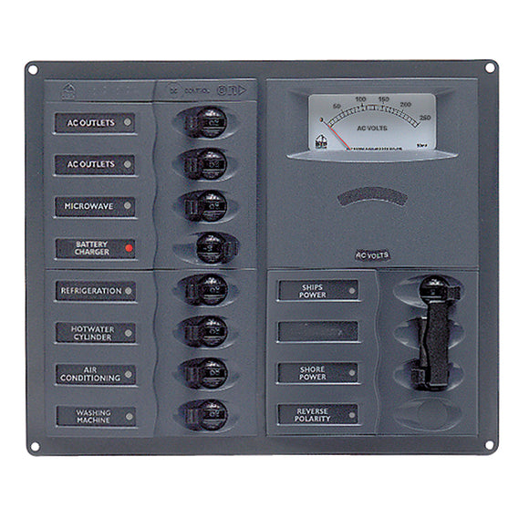 Panel de disyuntores de CA BEP con medidores analógicos, 8SP 2DP AC120V Vertical de acero inoxidable [900-AC2H-AM-110]