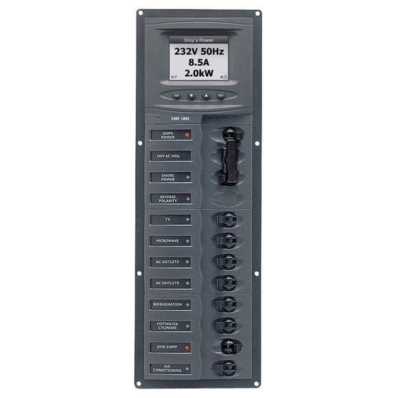 Panel de disyuntores de CA BEP con medidores digitales, 8SP 2DP AC230V ACSM Vertical de acero inoxidable [900-AC2V-ACSM]