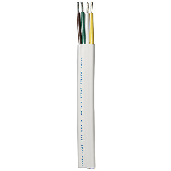 Cable para remolque Ancor - 16/4 AWG - Amarillo/Blanco/Verde/Marrón - Plano - 100' [154010]