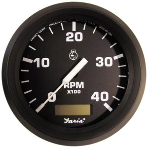 Faria Euro Black 4" Tacómetro con horómetro (4000 RPM) (Diesel)(Mech. Takeoff Var. Ratio Alt.) [32834]