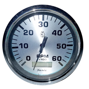 Tacómetro Faria Spun Silver de 4" con horómetro (6000 RPM) (interior de gasolina) [36032]