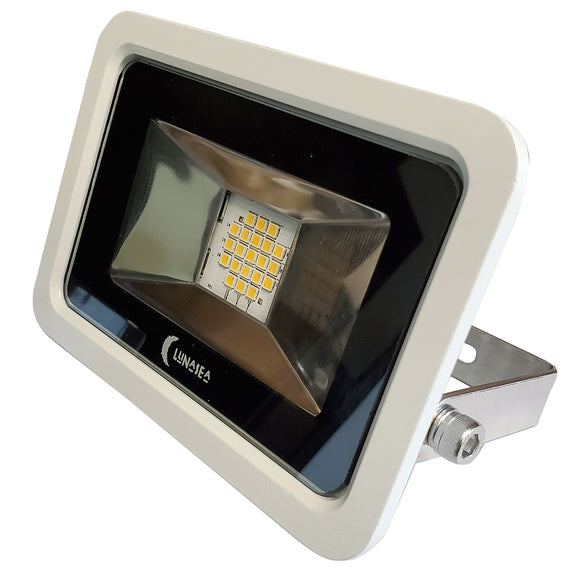 Foco reflector LED delgado de 10 W Lunasea, solo 120 V CA, blanco frío, 1200 lúmenes, 3 cables, carcasa blanca [LLB-366N-31-10]