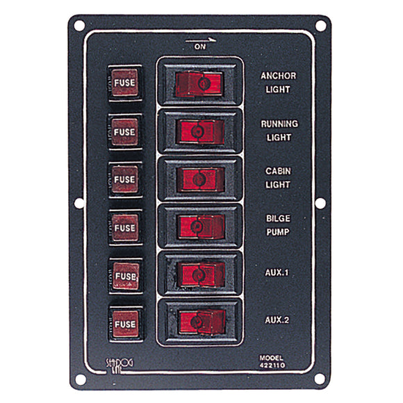 Panel de interruptores de aluminio vertical Sea-Dog - 6 interruptores [422110-1]