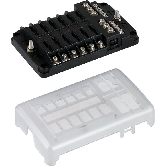 Bloque de fusibles con indicador LED estilo hoja de Sea-Dog con barra colectora negativa - 12 circuitos [445188-1]