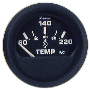 Medidor de temperatura de culata Faria Euro Black de 2" (60 a 220 F) con emisor [12819]