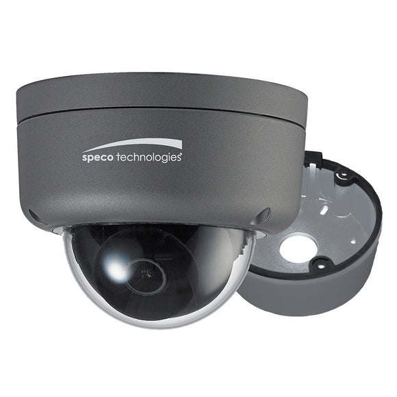 Cámara domo HD-TVI Speco de 2 MP con ultraintensificador y lente de 3,6 mm - Carcasa gris oscuro con caja de conexiones incluida [HID8]