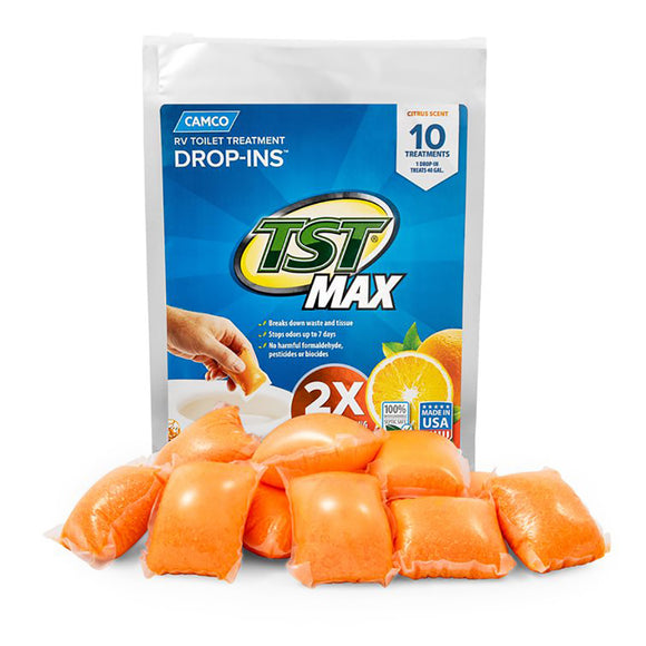 Camco TST MAX Naranja RV Tratamiento para inodoro Drop-Ins * Paquete de 10 [41178]
