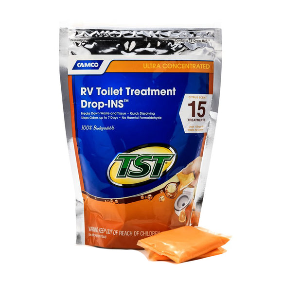 Camco TST Naranja RV Tratamiento para inodoro Drop-Ins *Paquete de 15 [41189]