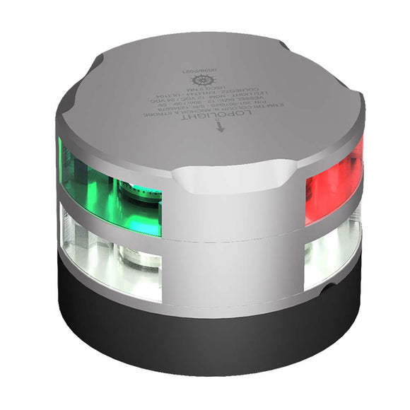 Luz de navegación tricolor Lopolight con luz estroboscópica de anclaje - 2 nm - Cable de 0,7 m - Carcasa plateada [201-007G2S]