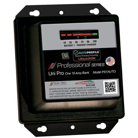 Dual Pro PS1 Auto 15A - Cargador de batería de litio/AGM de 1 banco [PS1AUTO]