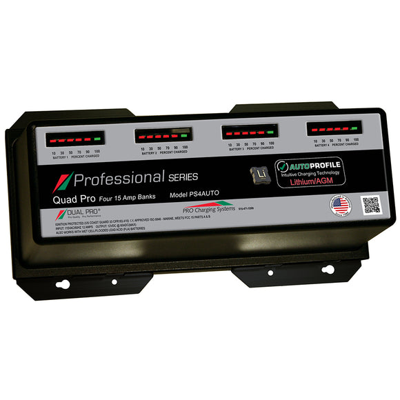 Dual Pro PS4 Auto 15A - Cargador de batería de litio/AGM de 4 bancos [PS4AUTO]
