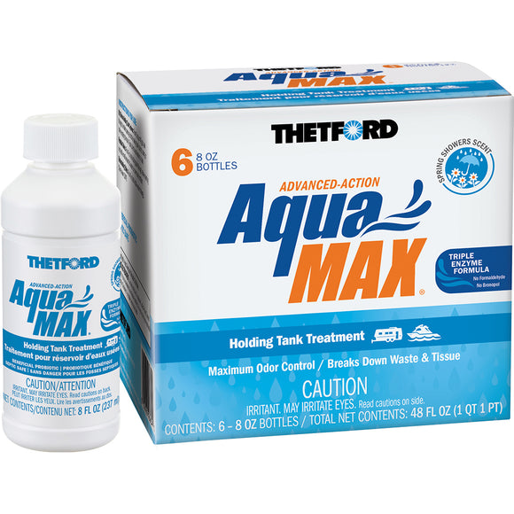 Thetford AquaMax Holding Tank Tratamiento - Paquete de 6 - Líquido de 8 oz - Aroma de ducha de primavera [96634]