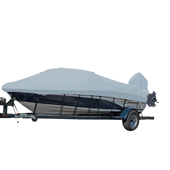 Carver Sun-DURA Styled-to-Fit Boat Cover f/18.5 V-Hull Runabout Boats con parabrisas para manos/rieles de proa - Gris [77018S-11]