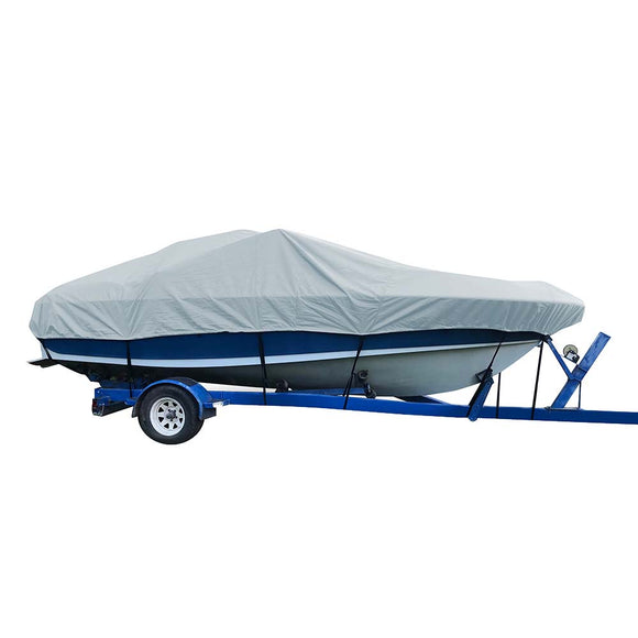 Carver Sun-DURA Styled-to-Fit Boat Cover f/18.5 V-Hull Low Profile Cuddy Cabin Boats con rieles para parabrisas - Gris [77718S-11]
