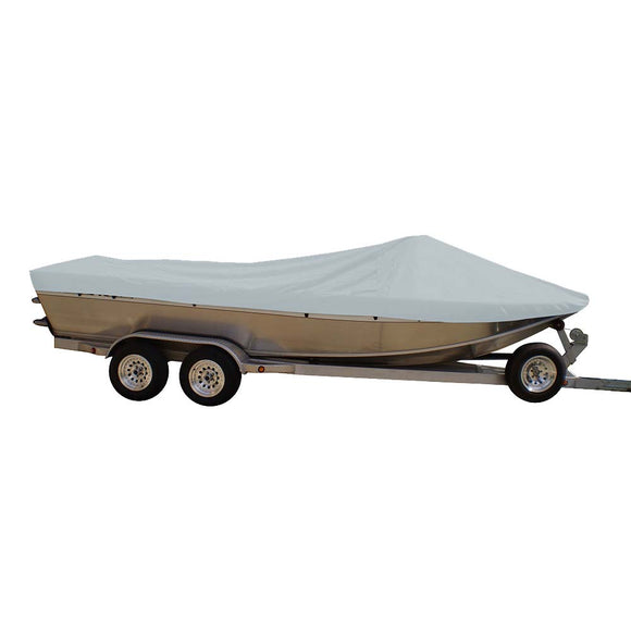 Sun-DURA Cobertor para bote diseñado a la medida para botes de aluminio dentrofueraborda 19.5 con parabrisas alto montado en la parte delantera - Gris [79119S-11]
