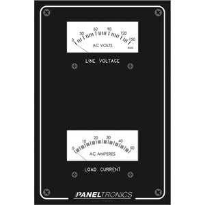 Medidor de CA de panel estándar de Paneltronics: voltímetro de 0-150 CA y amperímetro de 0-50 amperios [9982304B]