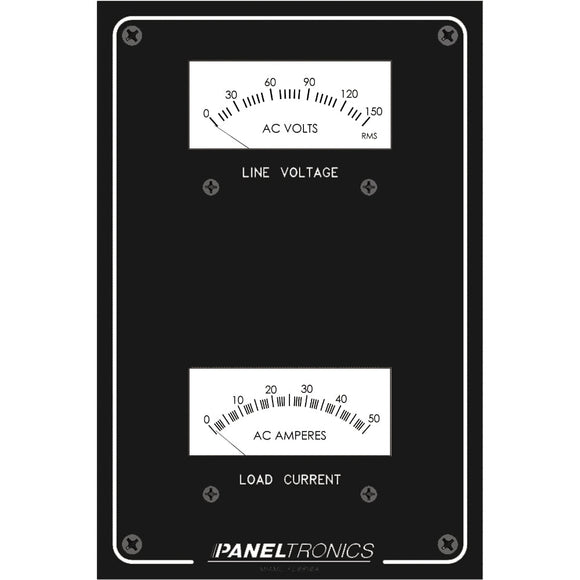Medidor de CA de panel estándar de Paneltronics: voltímetro de 0-150 CA y amperímetro de 0-50 amperios [9982304B]