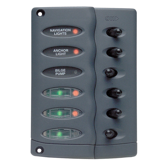Panel de interruptores Contour de Marinco - Impermeable de 6 vías con portafusibles [CSP6-F]