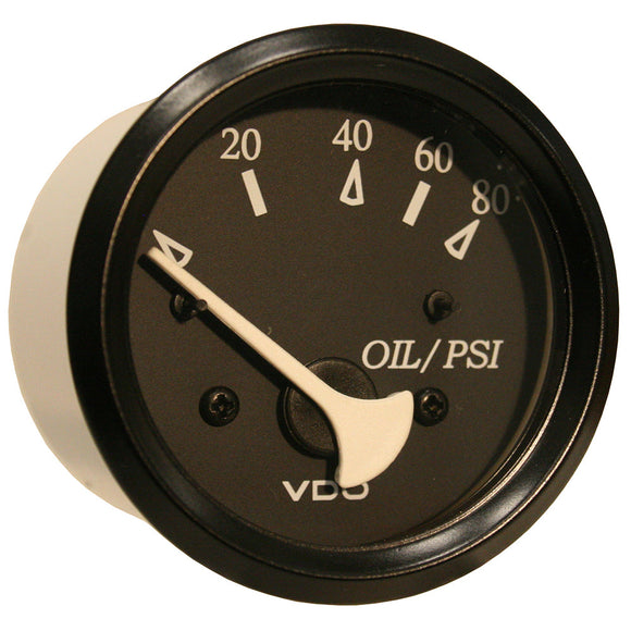 Medidor de presión de aceite marino para cabina VDO - 80 PSI - Dial negro/bisel [350-11800]