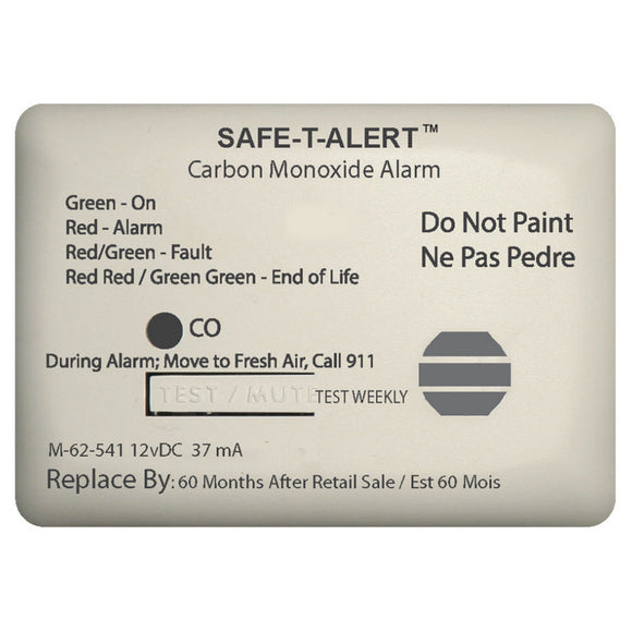 Safe-T-Alert Serie 62 Alarma de monóxido de carbono con relé - 12 V - 62-541-Marine-RLY-NC - Montaje en superficie - Blanco [62-541-MARINE-RLY-NC]