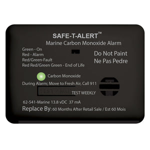 Safe-T-Alert Serie 62 Alarma de monóxido de carbono con relé - 12 V - 62-541-R-Marine - Montaje en superficie - Negro [62-541-R-MARINE-BL]
