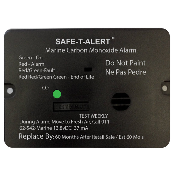 Safe-T-Alert Serie 62 Alarma de monóxido de carbono con relé - 12 V - 62-542-R-Marine - Montaje empotrado - Negro [62-542-R-MARINE-BL]