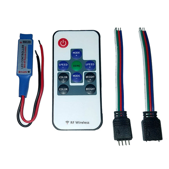 Controlador LED RGB interior multifunción Lunasea con botones Control remoto RF 5/12/24 VDC [LLB-45AR-08-02]