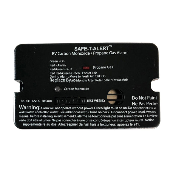 Safe-T-Alert 45-Series Combo Monóxido de carbono Propano Alarma Montaje en superficie - Negro [45-741-BL]